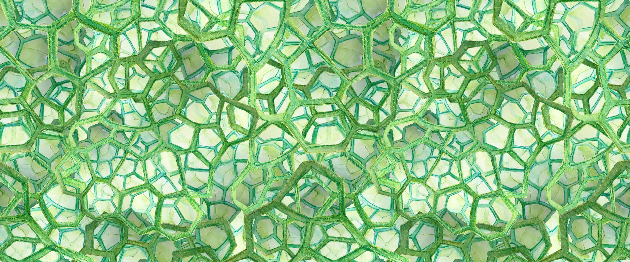 a handpainted watercolor textile design of chlorophyll cells